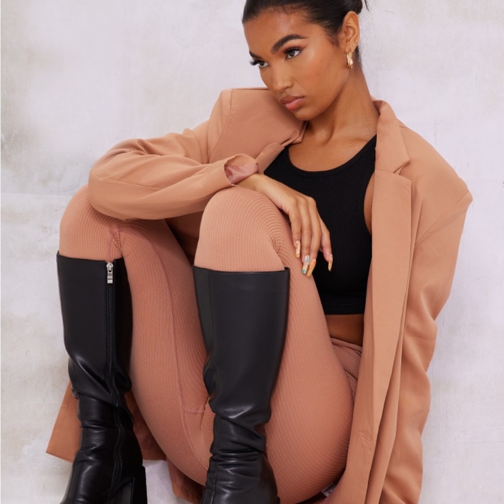 Black PU Square Toe Knee High Boots - Picture 2 of 8